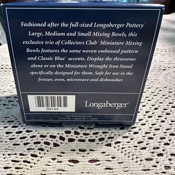 Longaberger Miniature Mixing Bowl Set Collectors Club White/blue - Picture 8 of 8